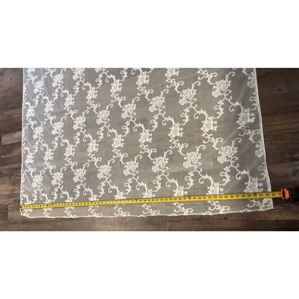 VTG Ivory Floral Roses and Scrolls Lace TABLECLOTH 63 X 117 Cottagecore